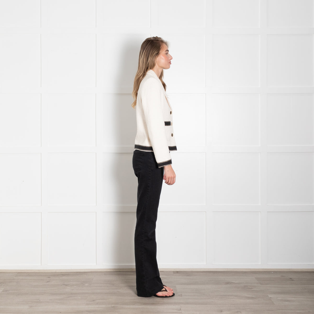 Helen For Denim Wardrobe Cream Black Trim Tweedy Jacket