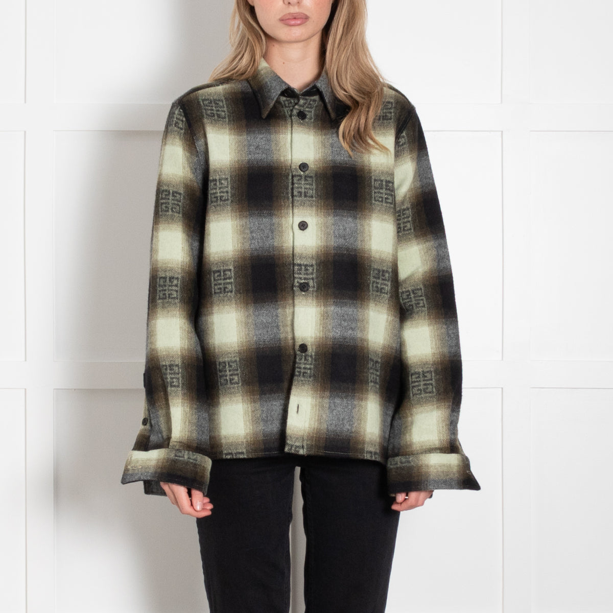 Givenchy Khaki Wool Plaid Shirt