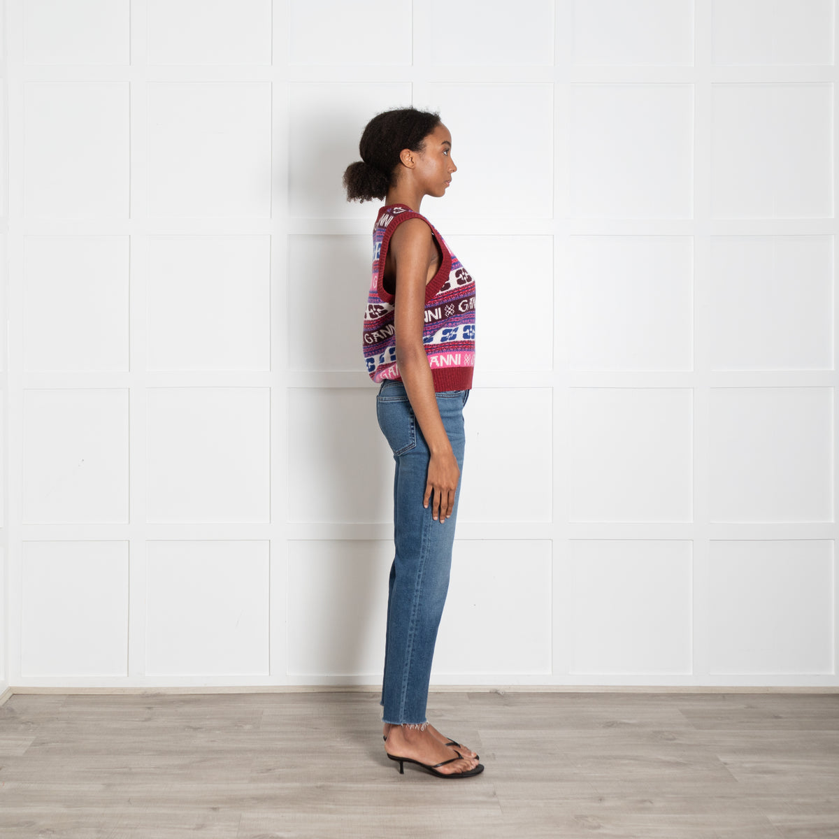 Ganni Pink, Red and Blue Logo V Neck Knitted Vest