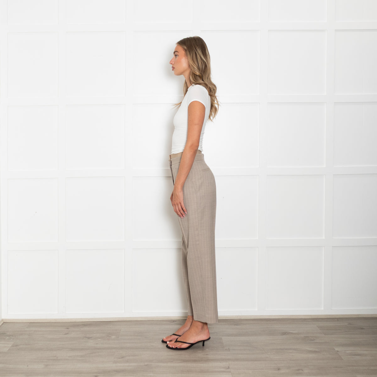 Sandro Beige Pinstripe Tailored Trousers