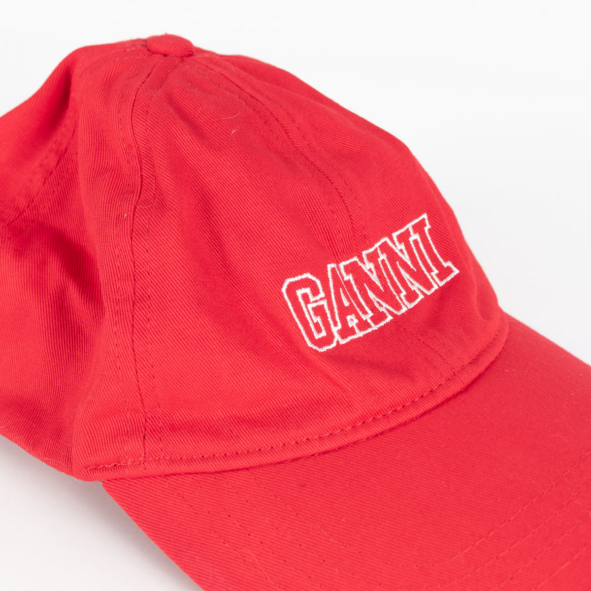 Ganni Red Cotton Hat With Front Logo Embroidered