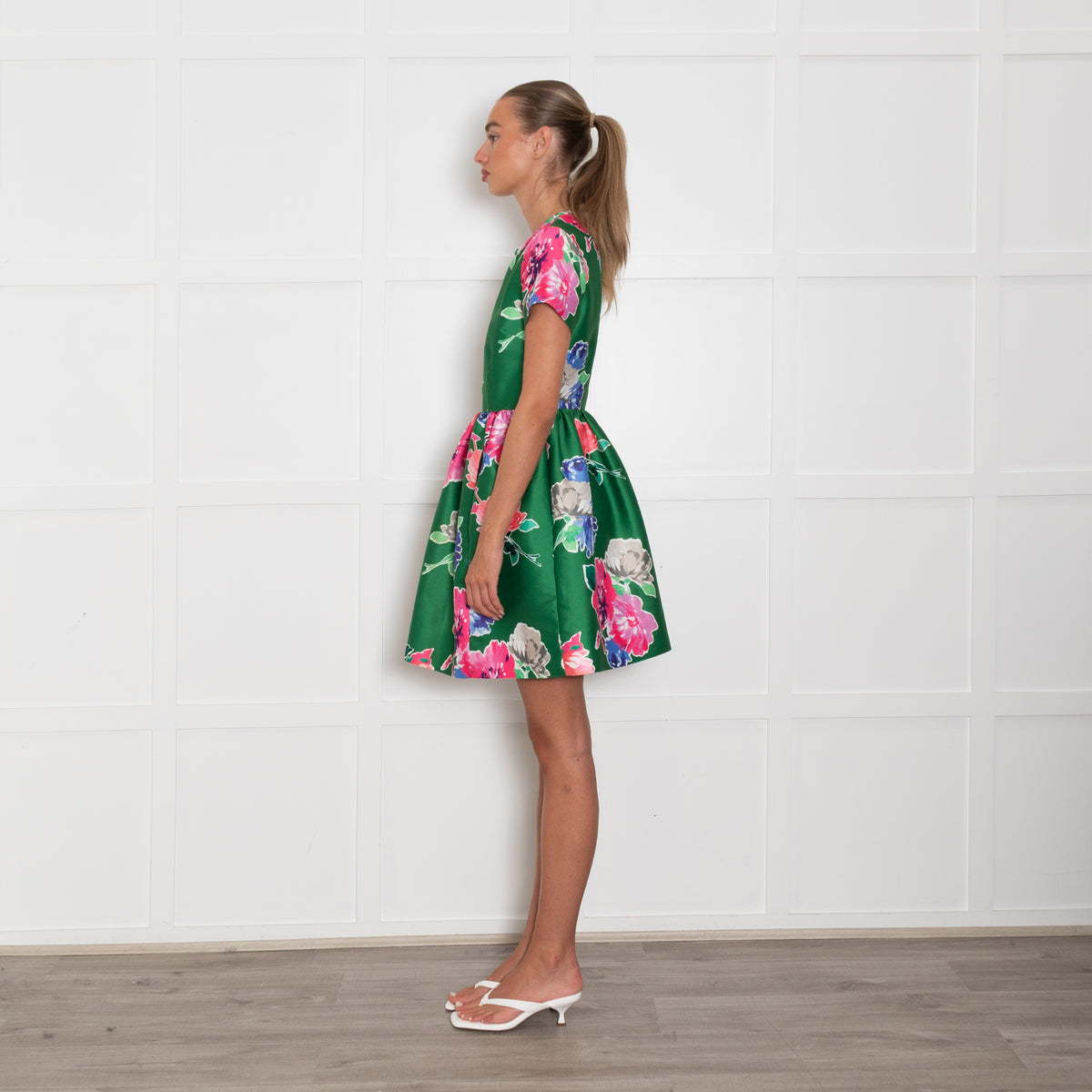 Kate Spade Green Pink Floral Short Sleeve Mini Dress