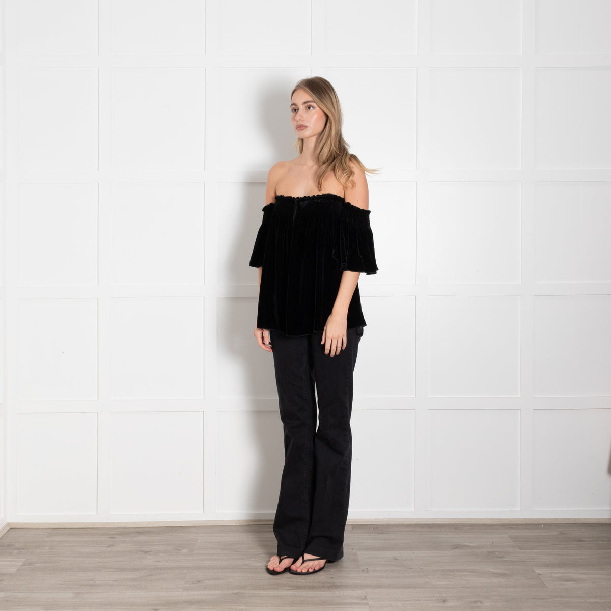 Hale Bob Black Velvet Off The Shoulder Blouse