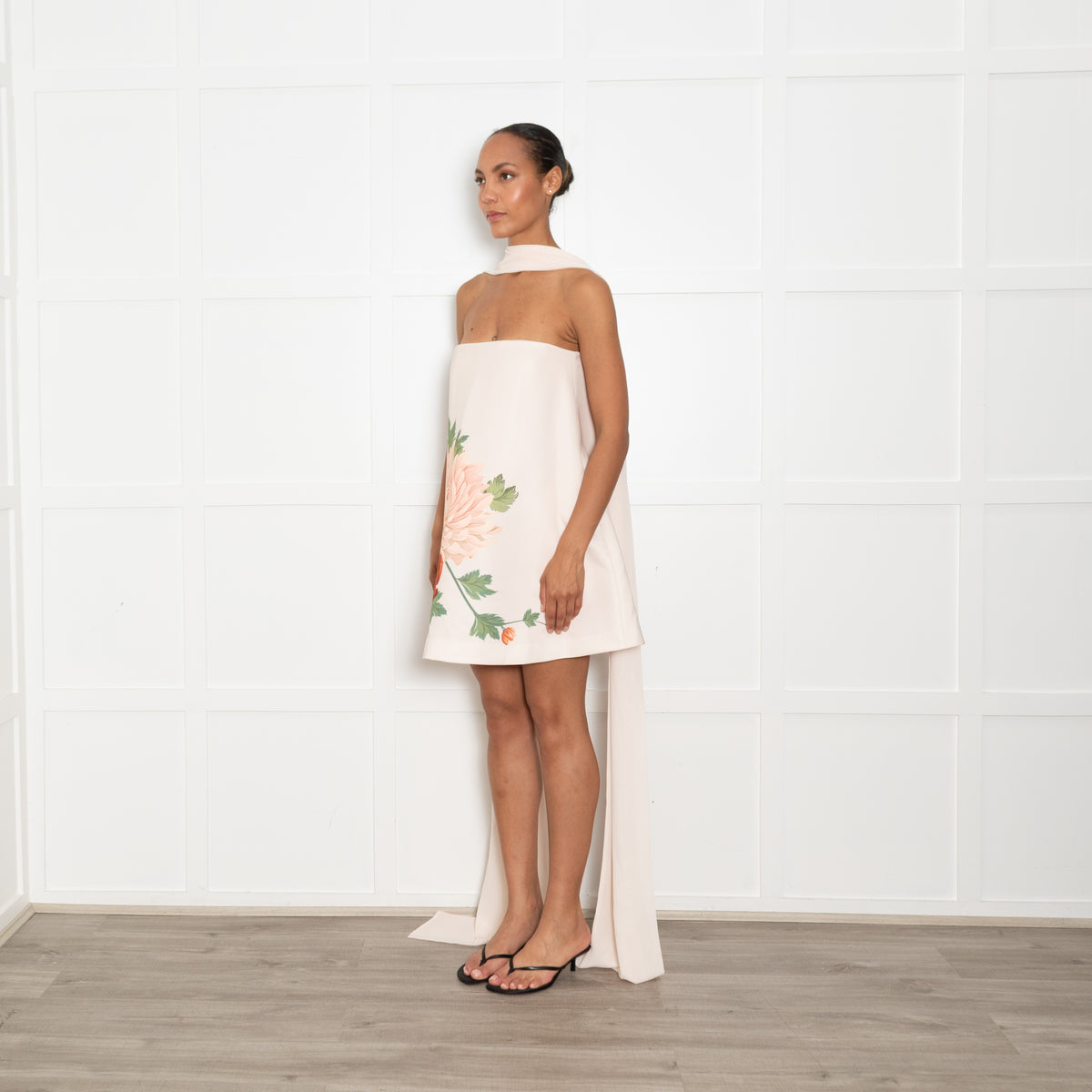 Sau Lee Pale Pink Ruby Dress With Chiffon Scarf