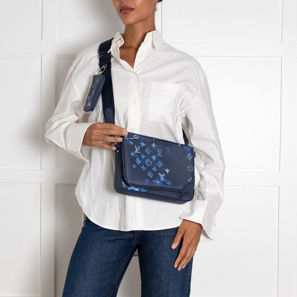 Louis Vuitton Navy Light Blue Leather Trio Messenger Bag