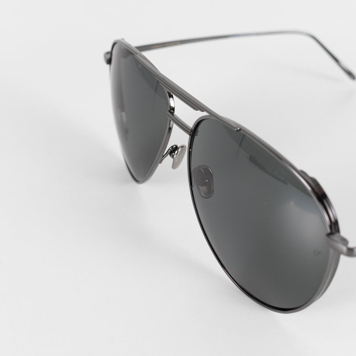 Linda Farrow Gunmetal Titanium Oversized Aviators with Black Lenses