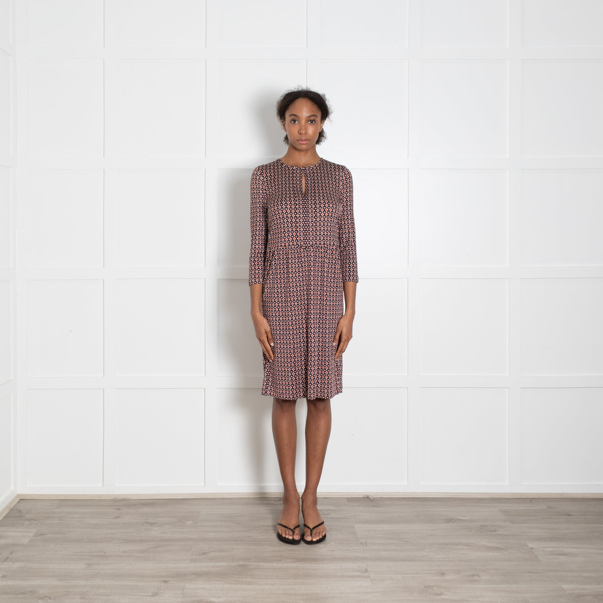 Tory Burch Multi Navy Cream Orange Blue Print Silk Jersey Dress
