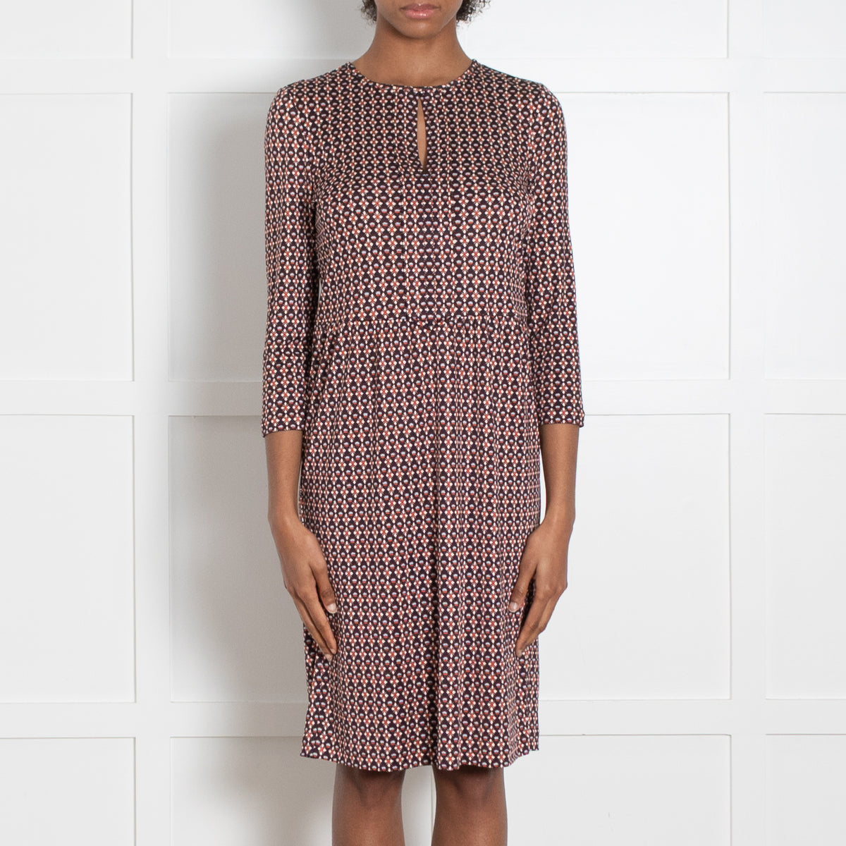 Tory Burch Multi Navy Cream Orange Blue Print Silk Jersey Dress