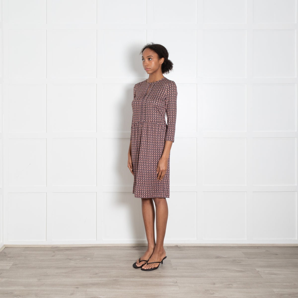Tory Burch Multi Navy Cream Orange Blue Print Silk Jersey Dress