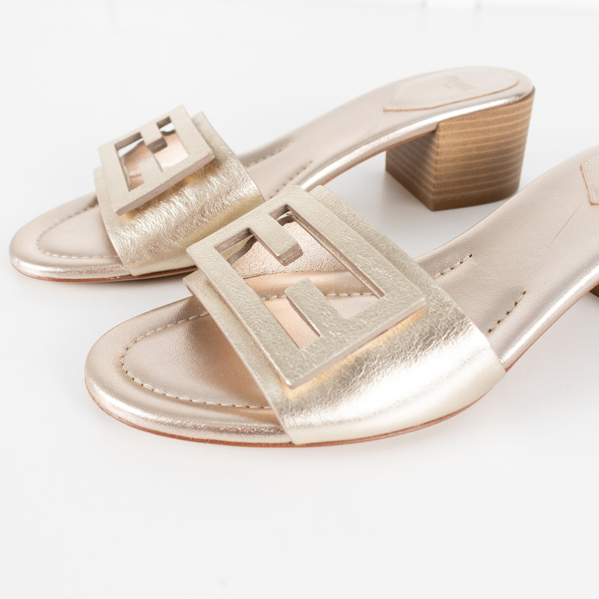 Fendi Pale Gold Leather Sandals
