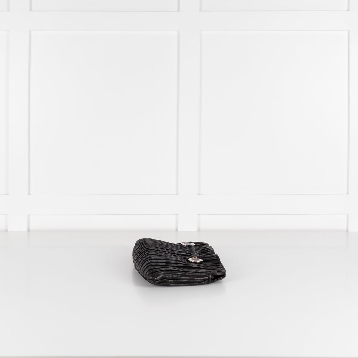 Bvlgari Black Pleated Leather Silver Hardware Clutch Bag