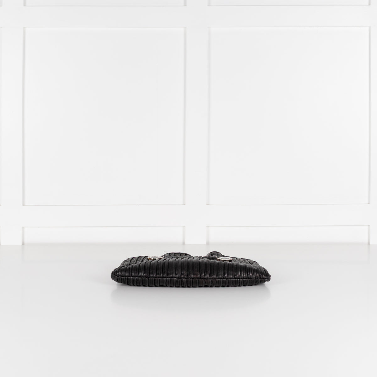 Bvlgari Black Pleated Leather Silver Hardware Clutch Bag
