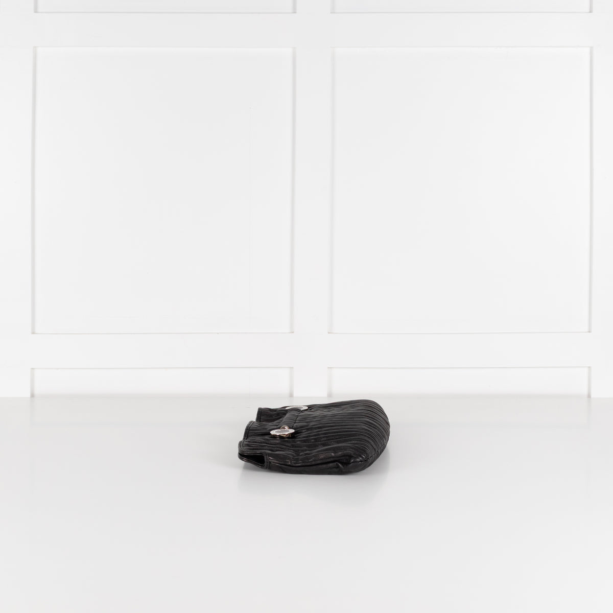 Bvlgari Black Pleated Leather Silver Hardware Clutch Bag