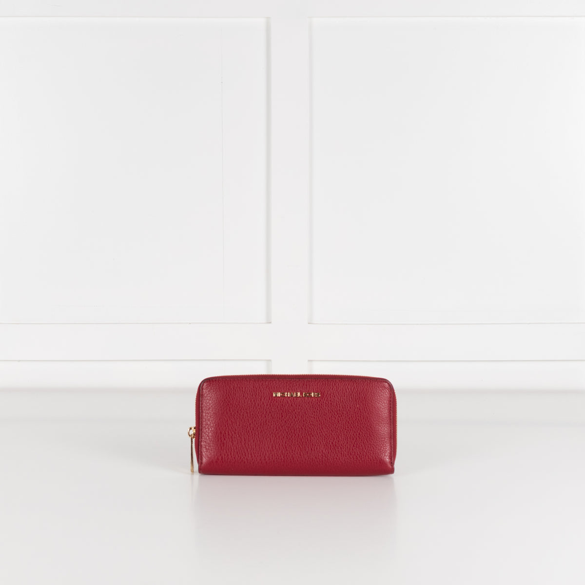 Michael Kors Red Pebbled Leather Gold Zip Around Wallet