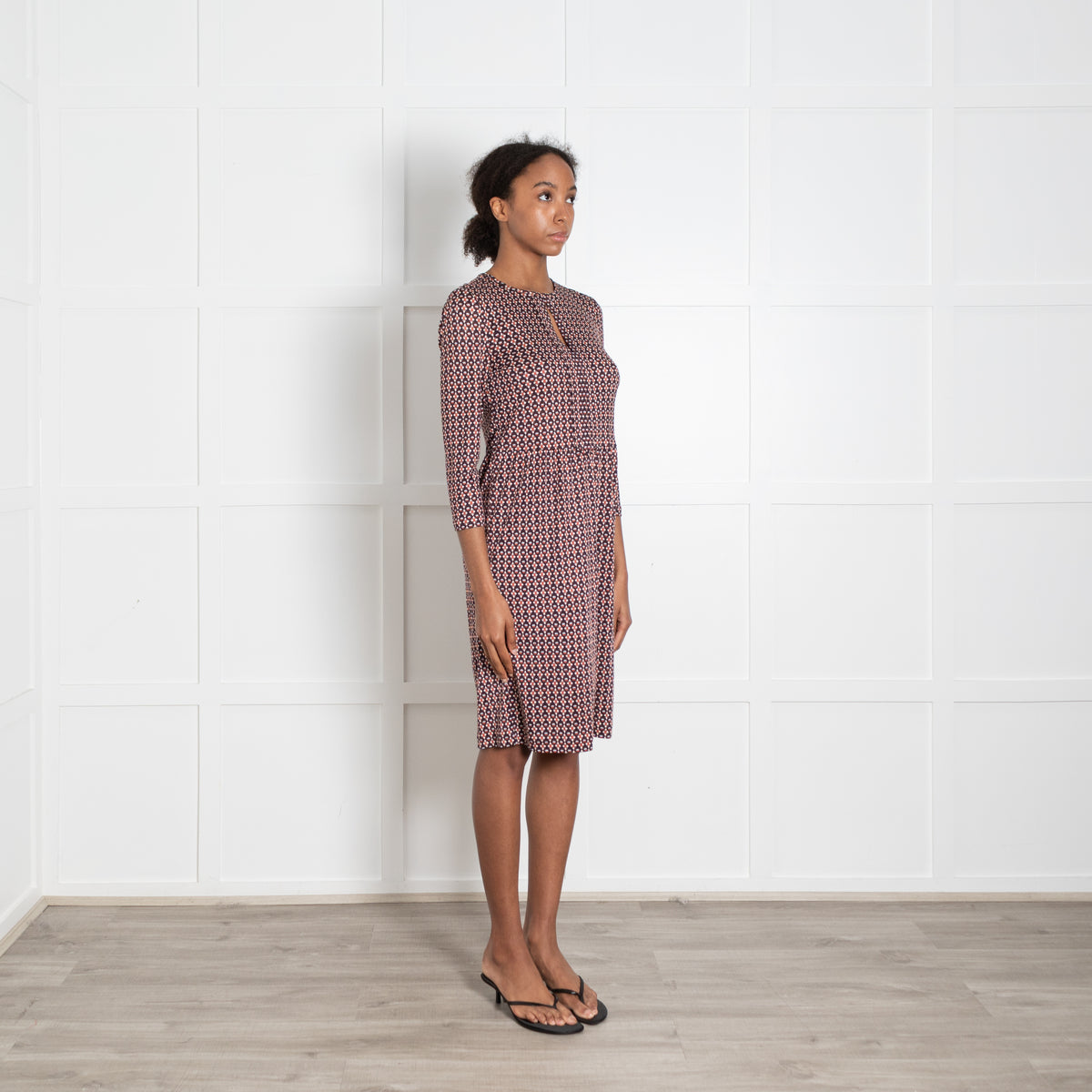 Tory Burch Multi Navy Cream Orange Blue Print Silk Jersey Dress