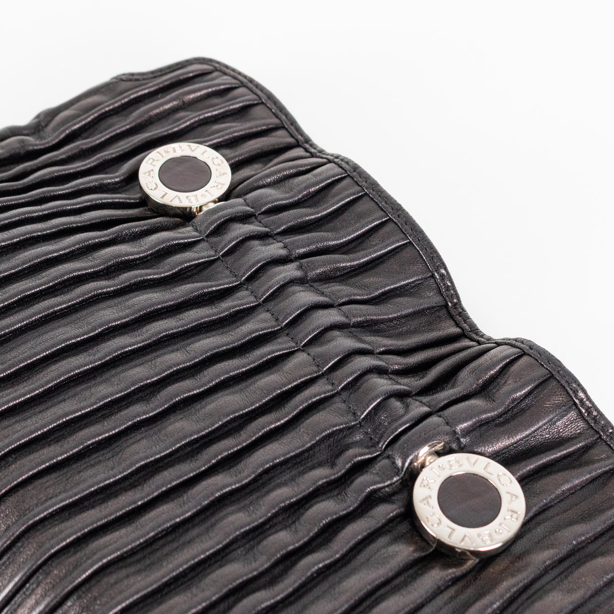 Bvlgari Black Pleated Leather Silver Hardware Clutch Bag
