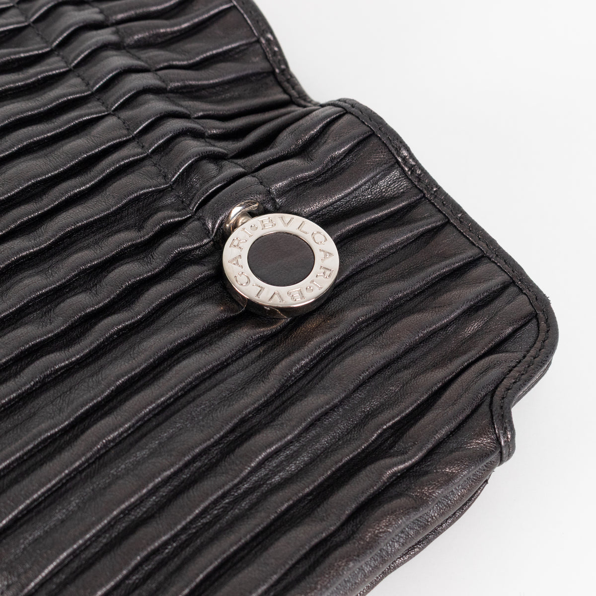 Bvlgari Black Pleated Leather Silver Hardware Clutch Bag