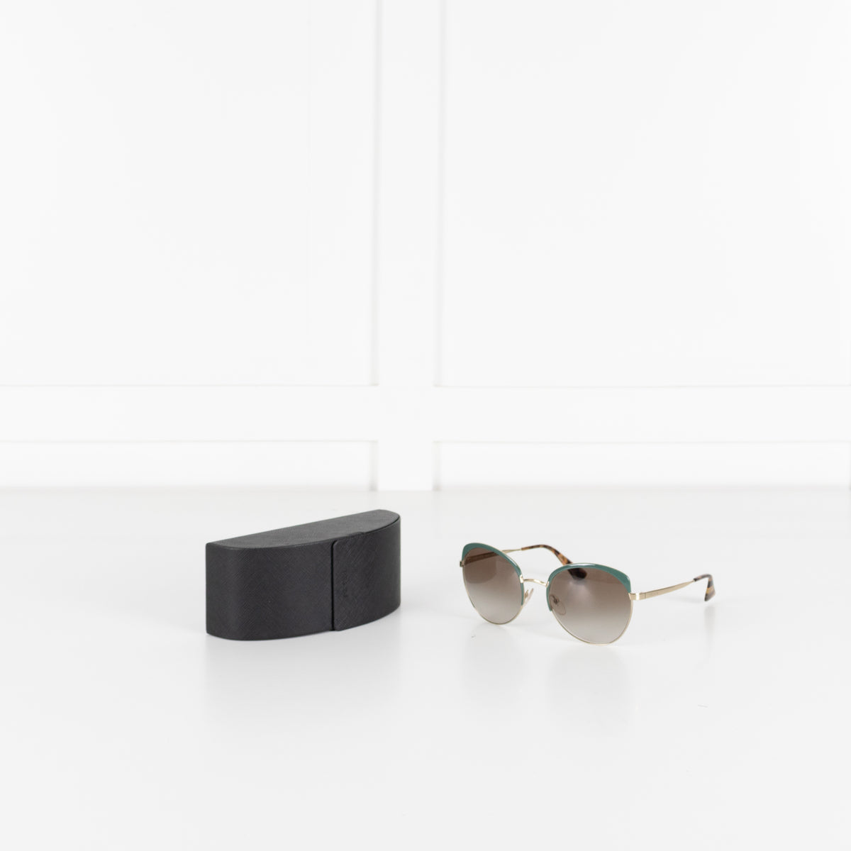 Prada Brown Light Green Gold Frame Sun Glasses