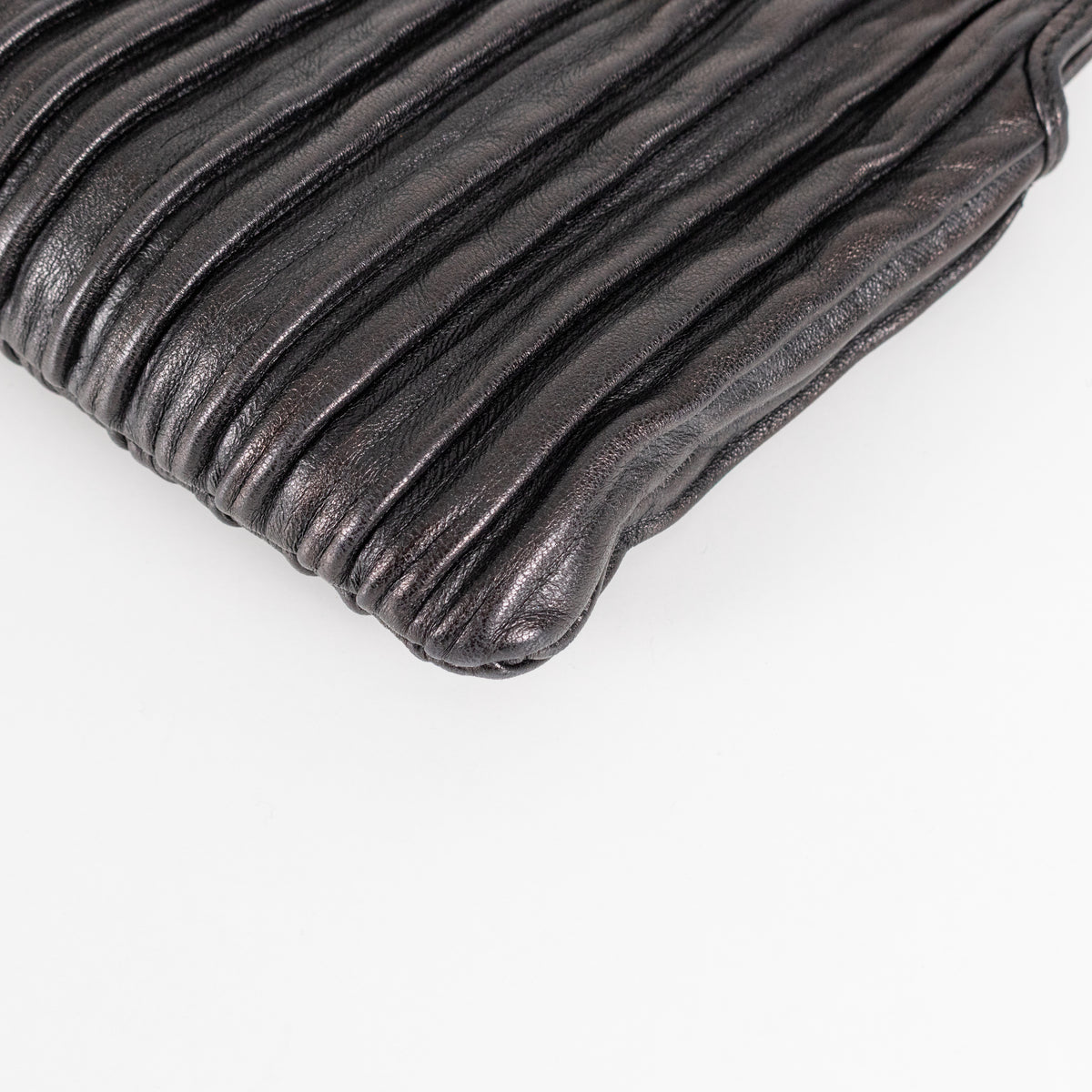 Bvlgari Black Pleated Leather Silver Hardware Clutch Bag