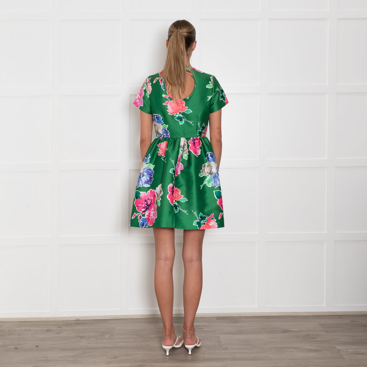 Kate Spade Green Pink Floral Short Sleeve Mini Dress