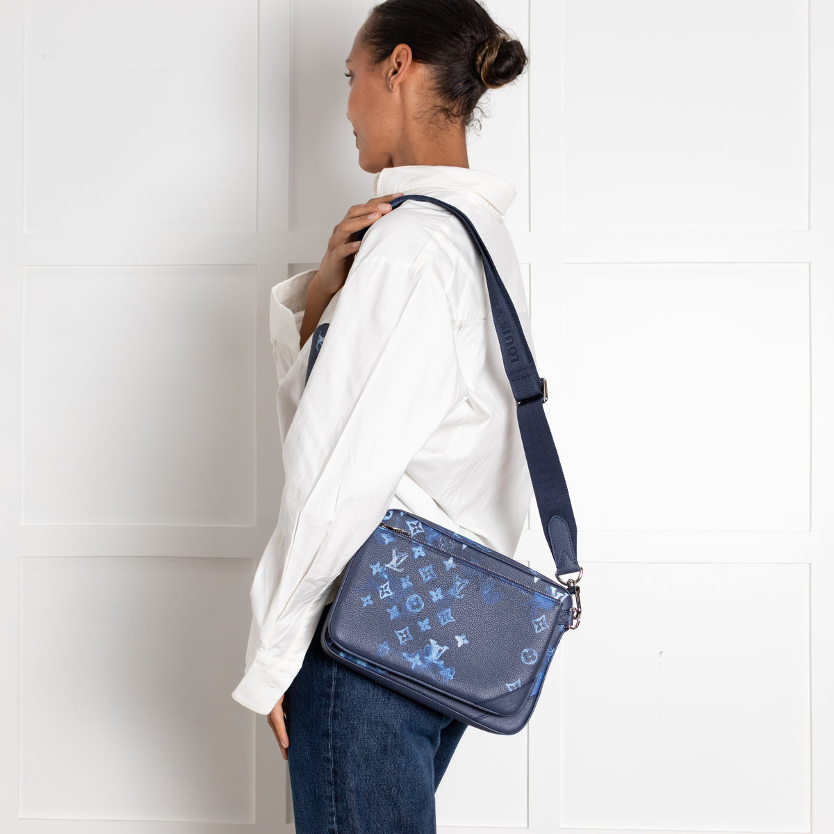 Louis Vuitton Navy Light Blue Leather Trio Messenger Bag