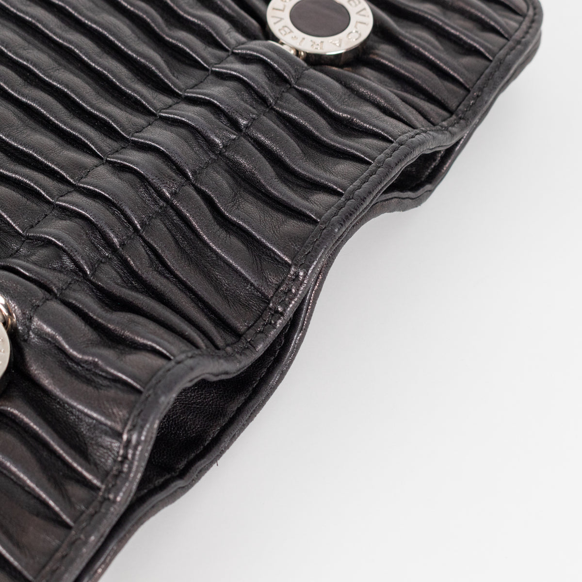 Bvlgari Black Pleated Leather Silver Hardware Clutch Bag