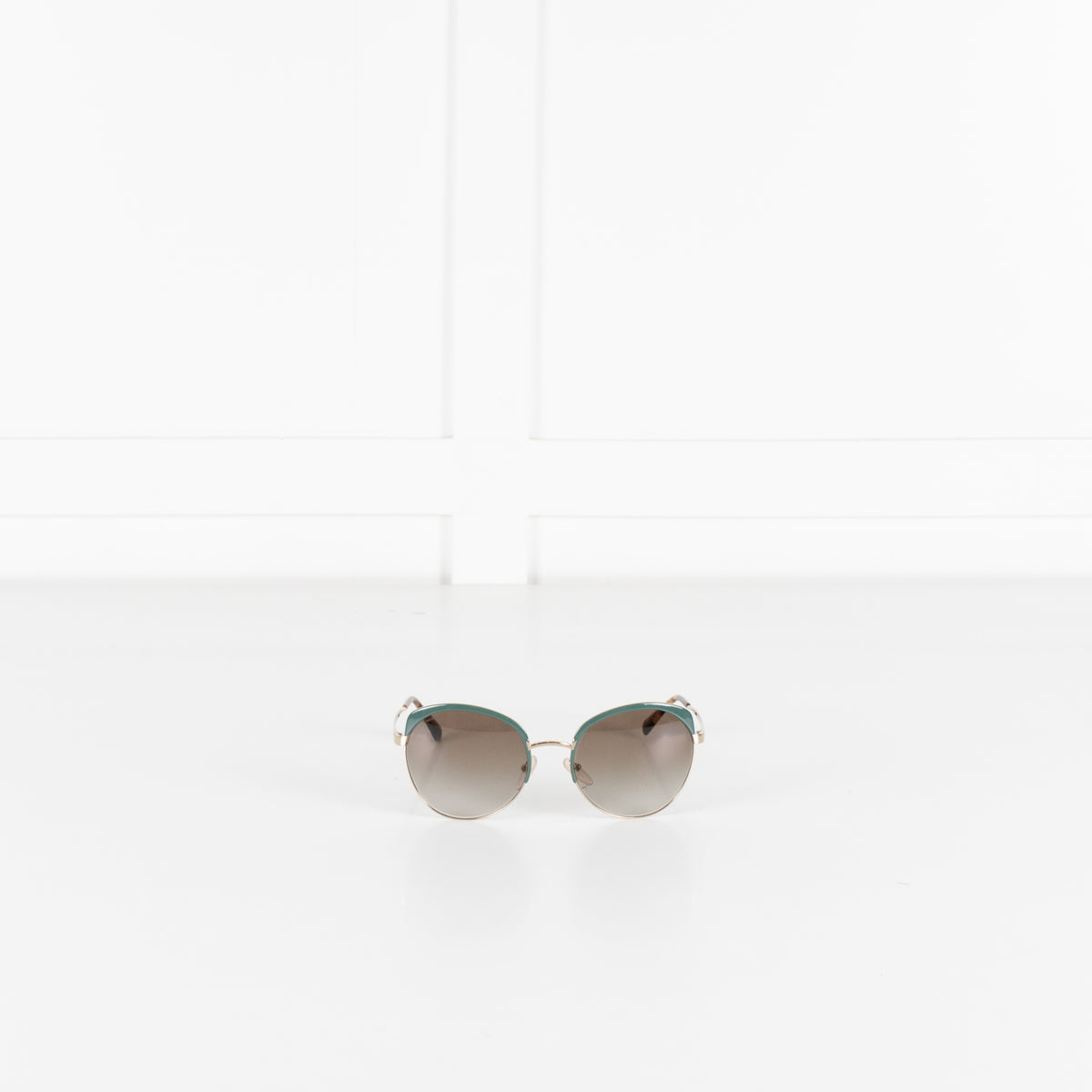 Prada Brown Light Green Gold Frame Sun Glasses