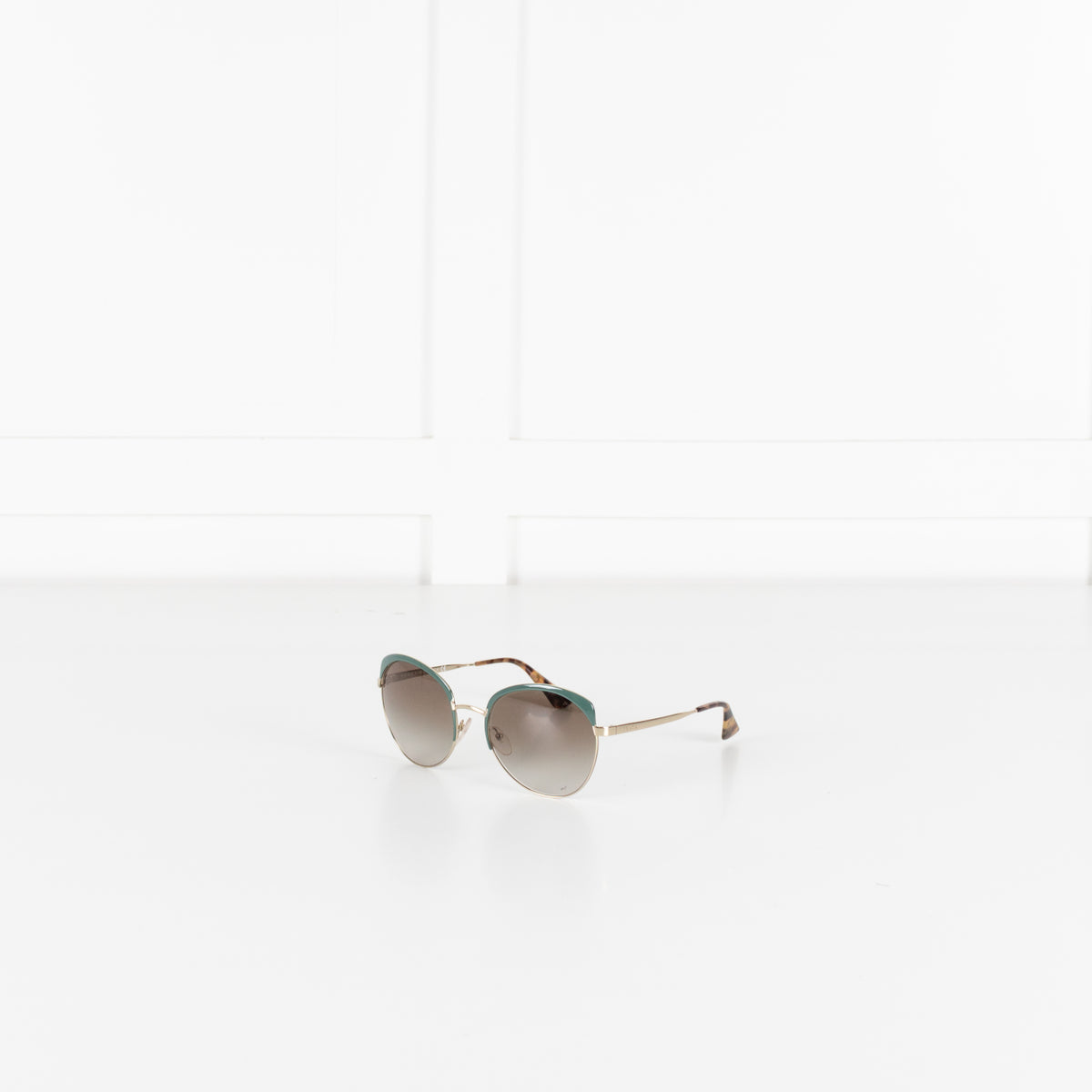 Prada Brown Light Green Gold Frame Sun Glasses