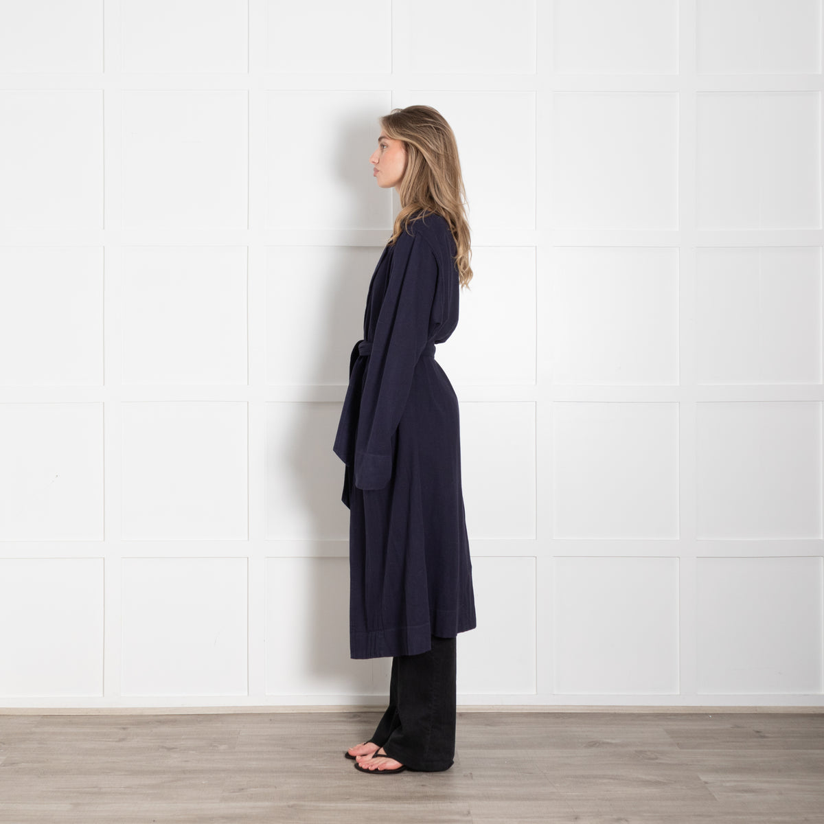 Raquel Allegra Navy Cotton Long Trench Coat