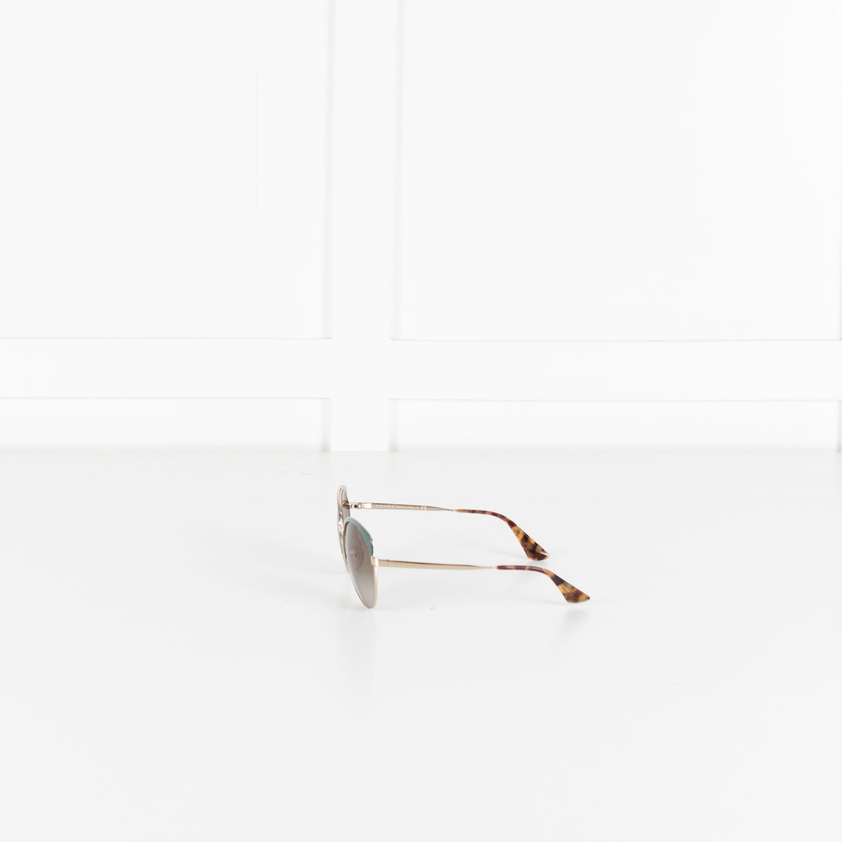 Prada Brown Light Green Gold Frame Sun Glasses