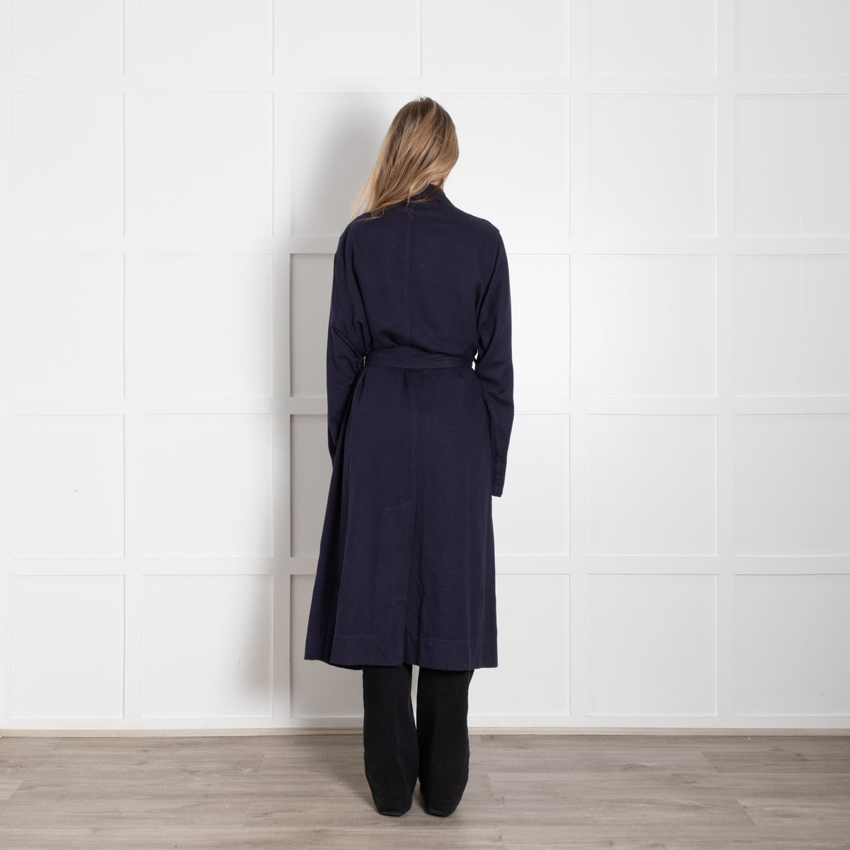 Raquel Allegra Navy Cotton Long Trench Coat