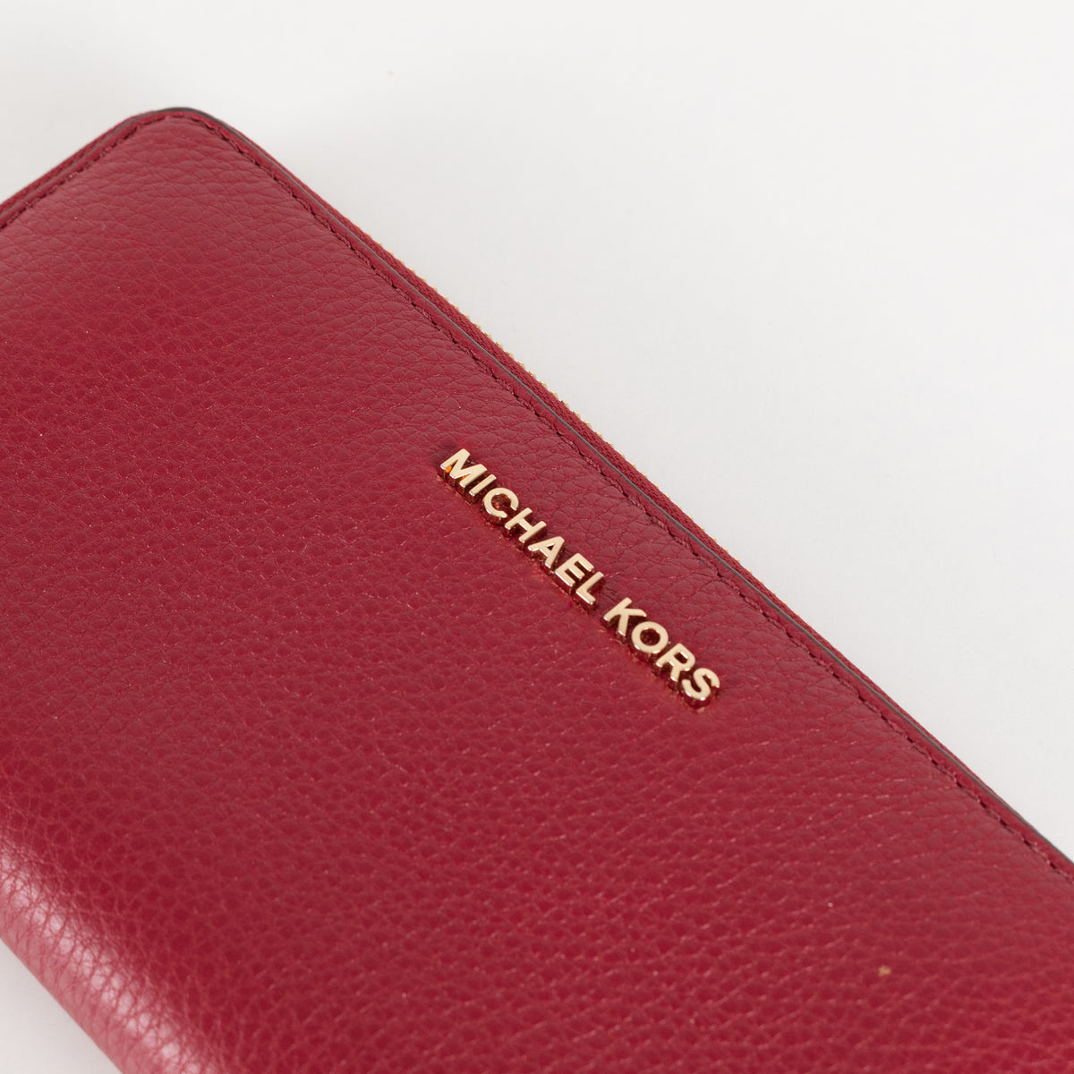Michael Kors Red Pebbled Leather Gold Zip Around Wallet
