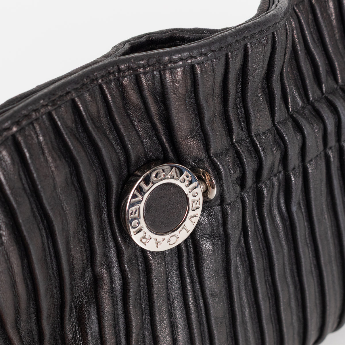 Bvlgari Black Pleated Leather Silver Hardware Clutch Bag