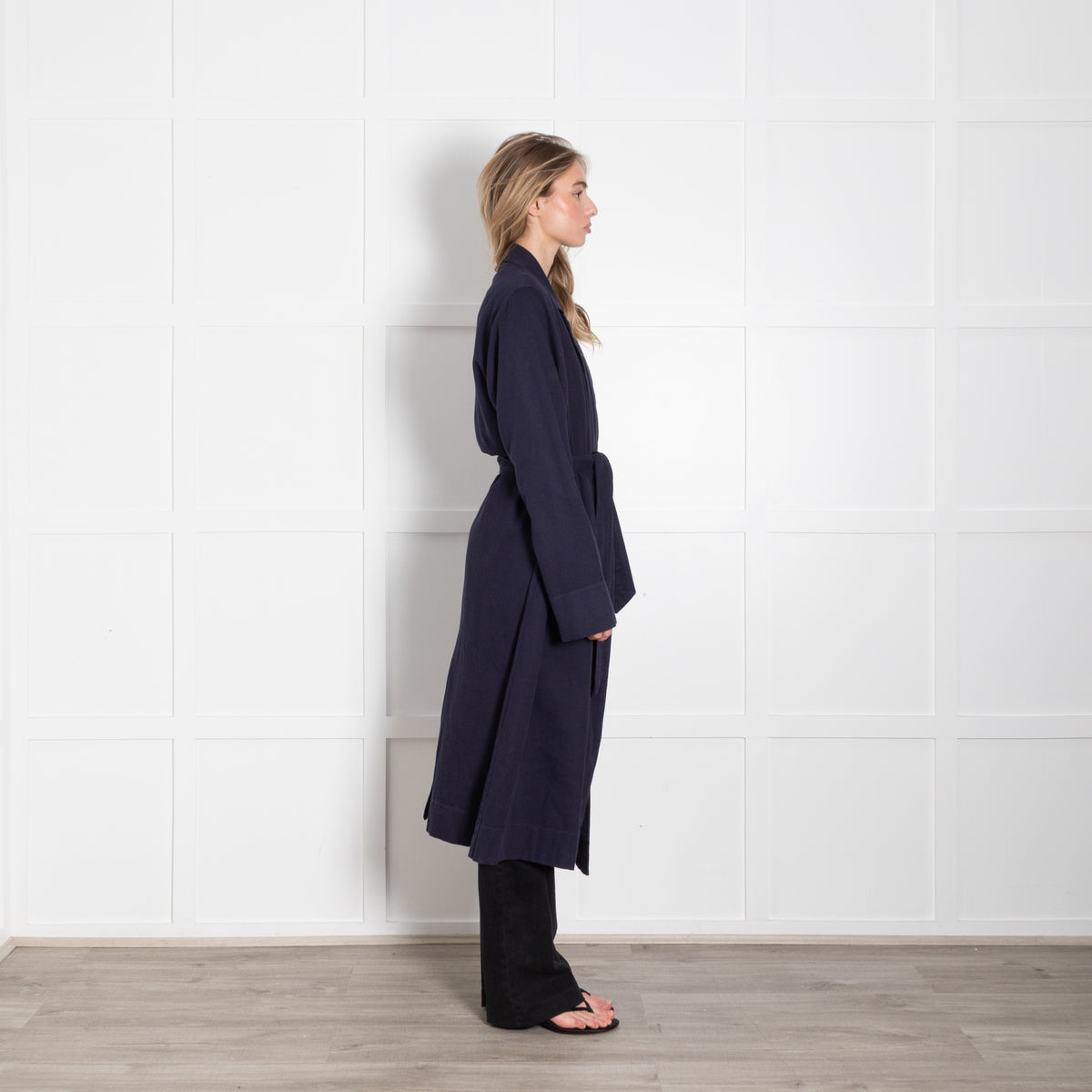 Raquel Allegra Navy Cotton Long Trench Coat