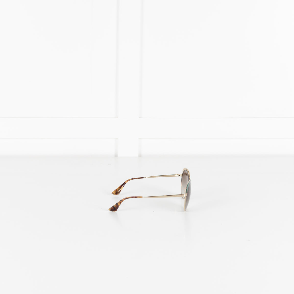 Prada Brown Light Green Gold Frame Sun Glasses