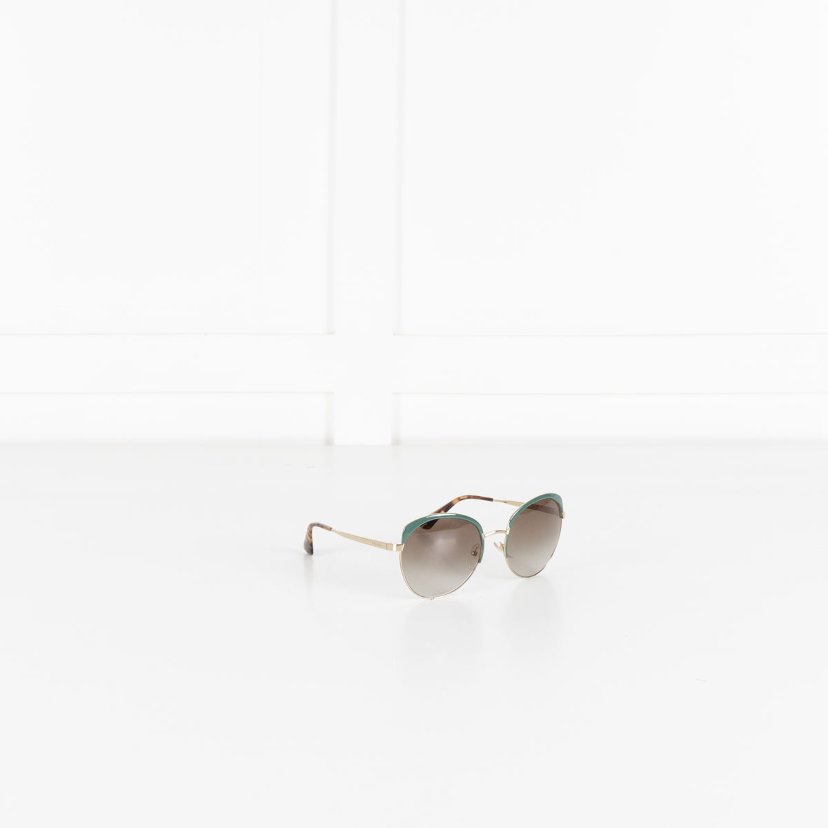 Prada Brown Light Green Gold Frame Sun Glasses