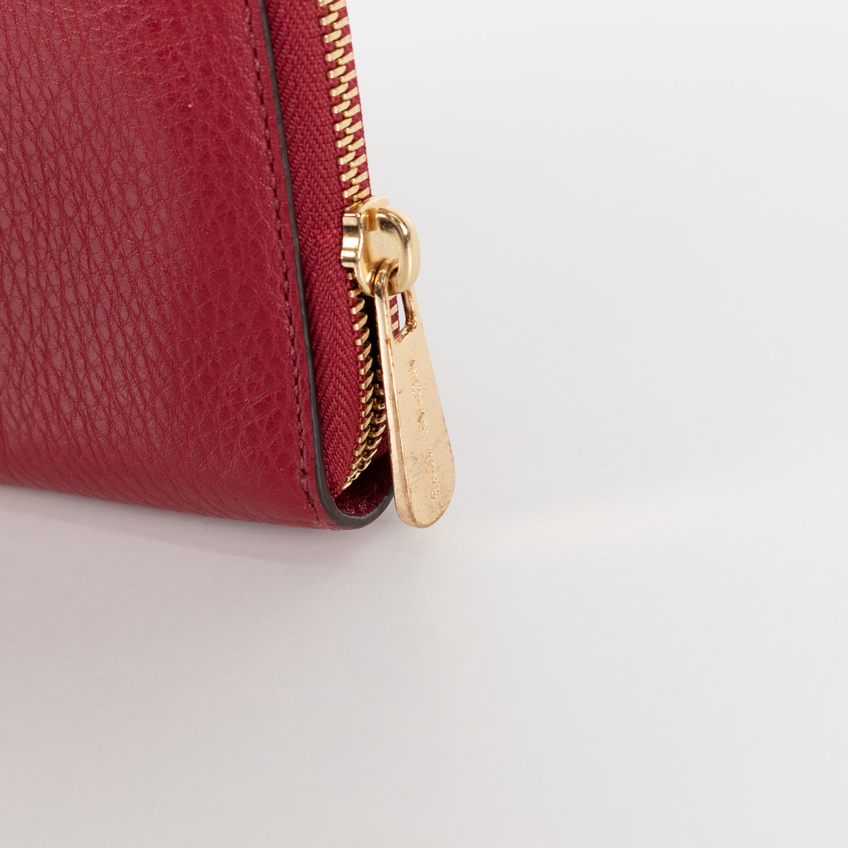Michael Kors Red Pebbled Leather Gold Zip Around Wallet