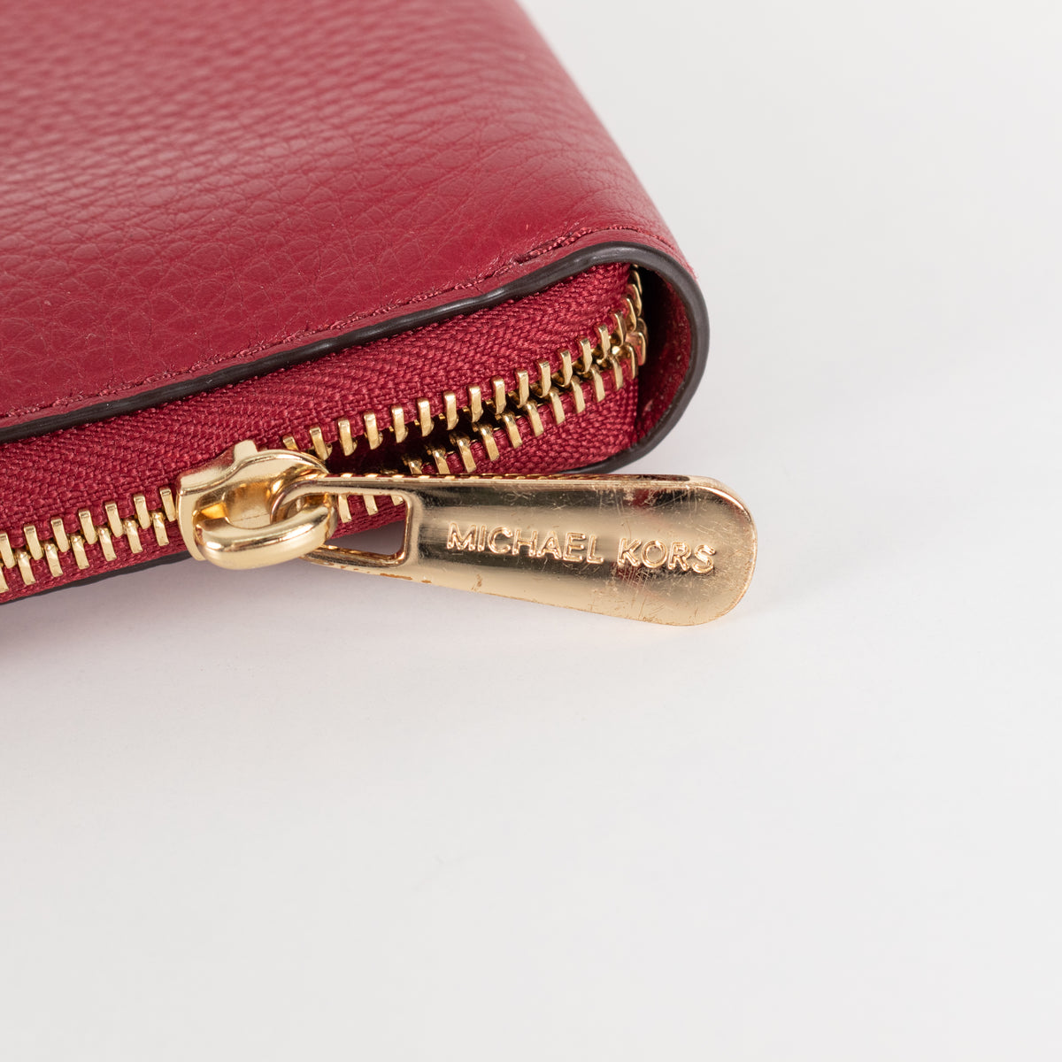 Michael Kors Red Pebbled Leather Gold Zip Around Wallet