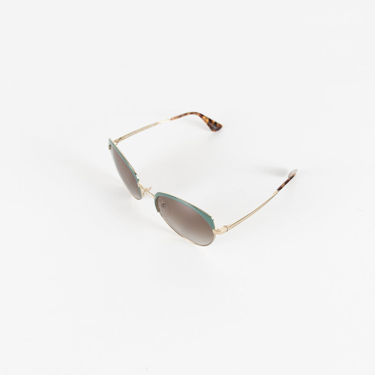 Prada Brown Light Green Gold Frame Sun Glasses