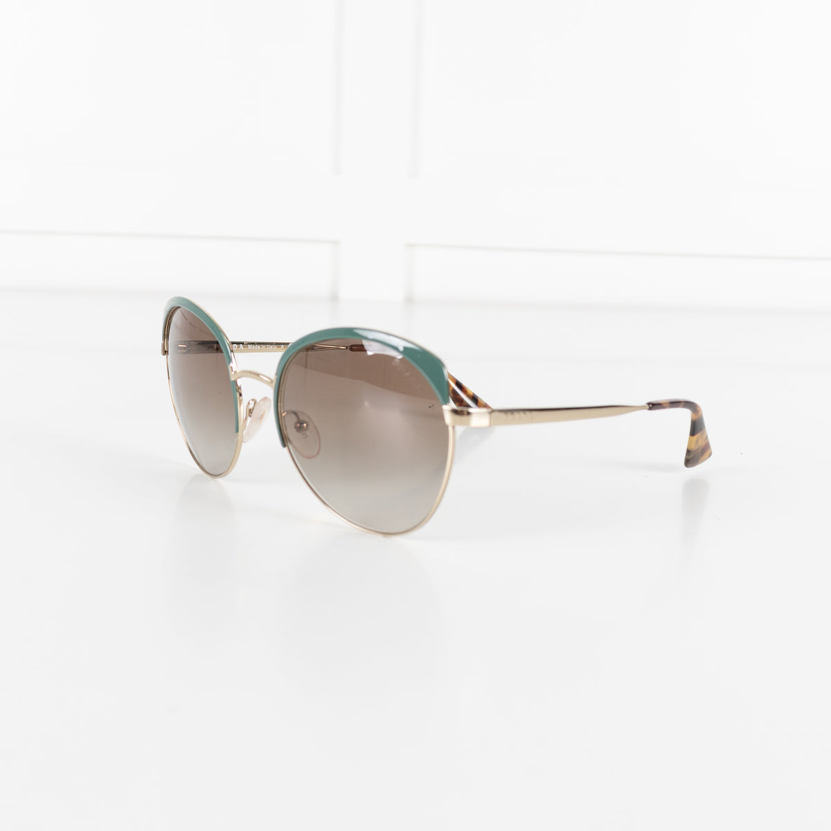 Prada Brown Light Green Gold Frame Sun Glasses