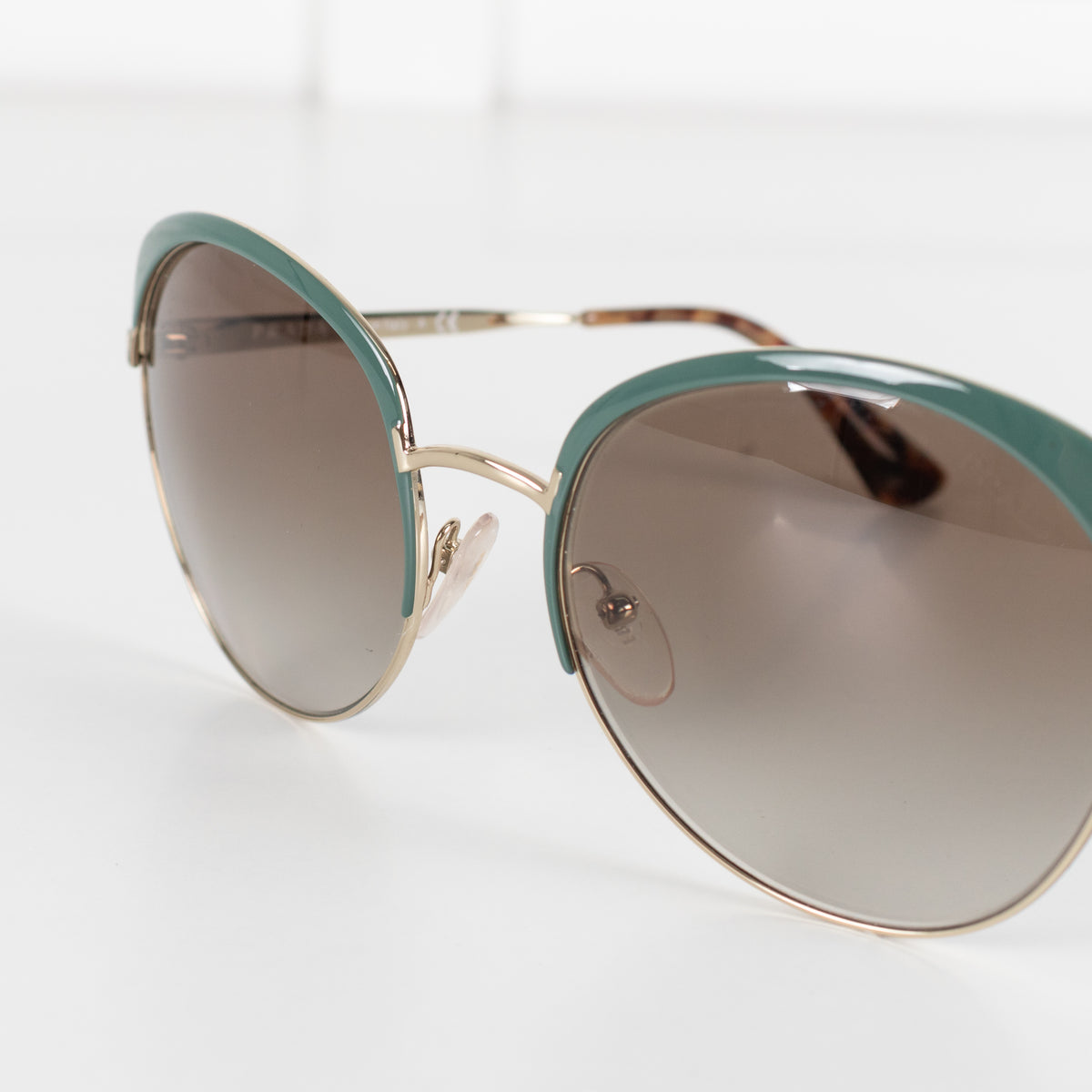Prada Brown Light Green Gold Frame Sun Glasses