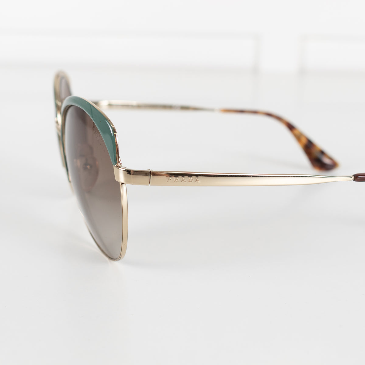 Prada Brown Light Green Gold Frame Sun Glasses