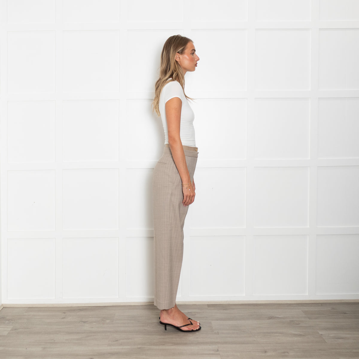 Sandro Beige Pinstripe Tailored Trousers
