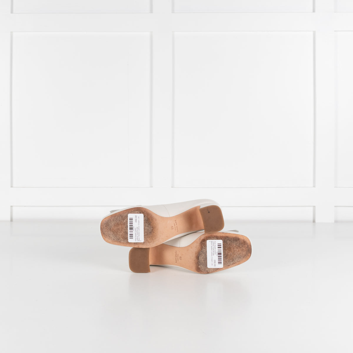 Kate Spade Cream Leather Gold Buckle Block Heeled Loafers