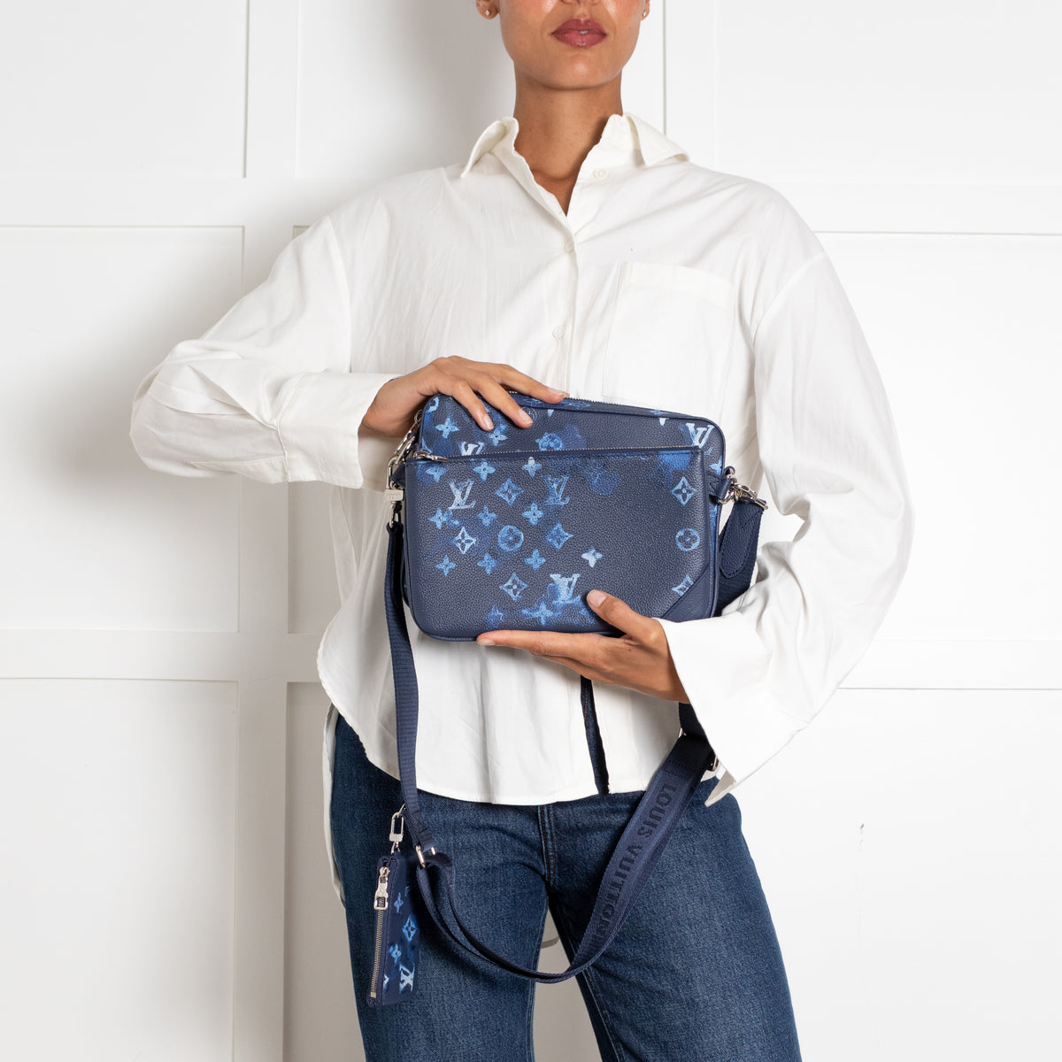 Louis Vuitton Navy Light Blue Leather Trio Messenger Bag
