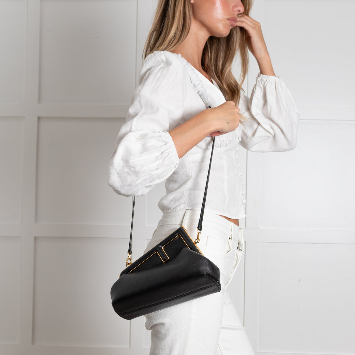Fendi Black Leather Fendi First Crossbody Bag