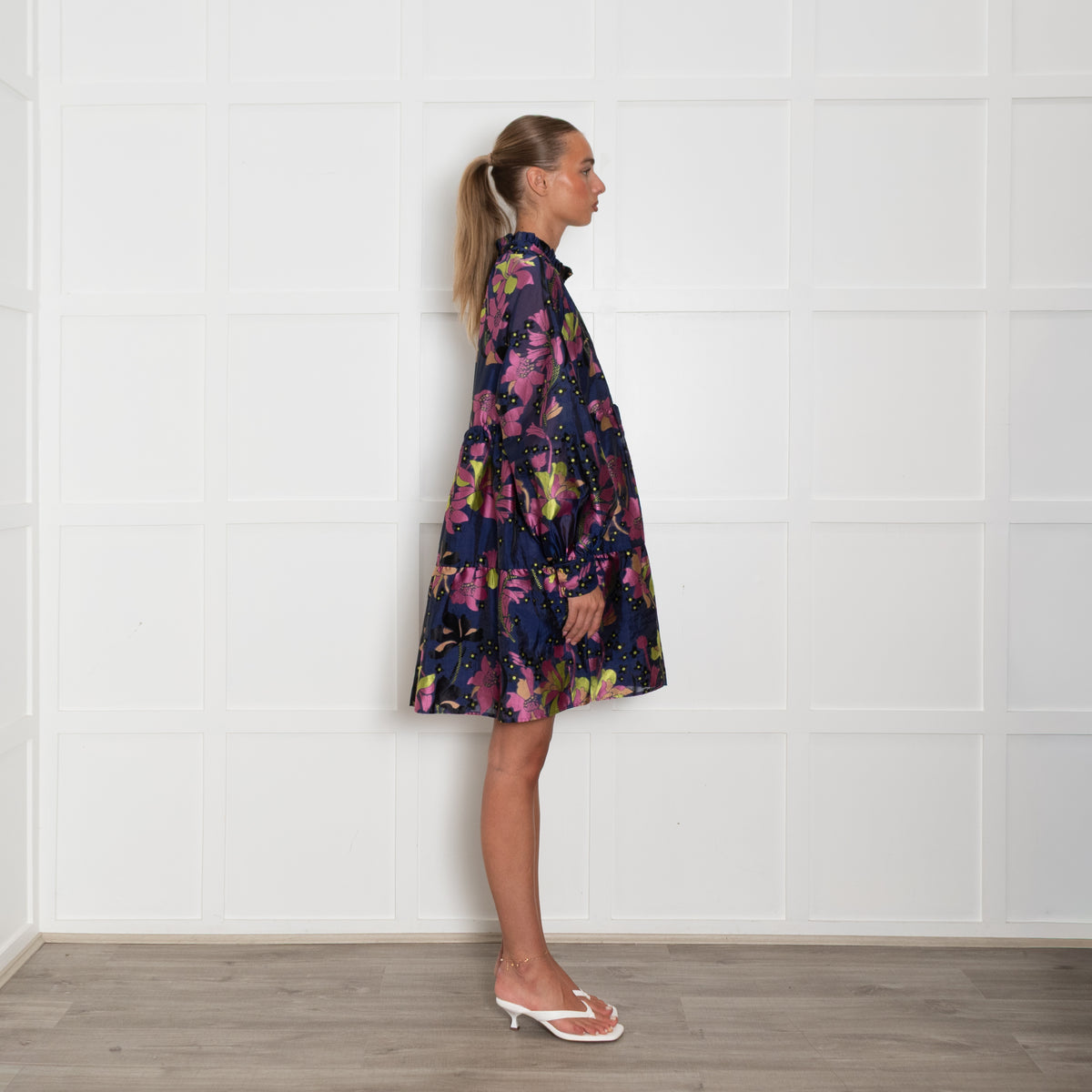 Stine Goya Blue and Pink Tiered Mini Dress