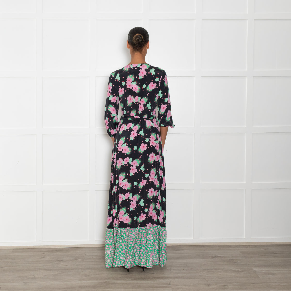 Primrose Park Black Wrap Dress With Pink Flowers