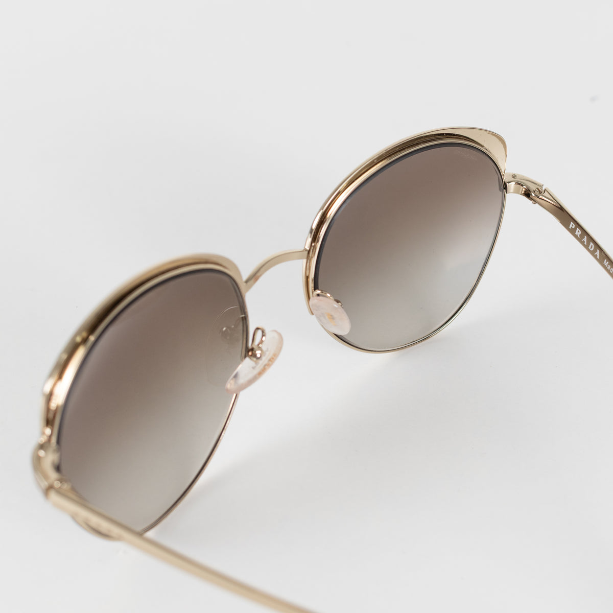 Prada Brown Light Green Gold Frame Sun Glasses