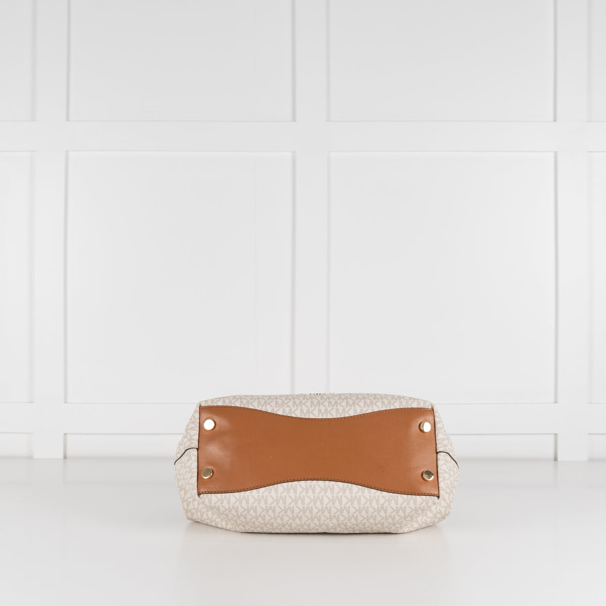 Michael Kors Cream Logo Print Kensington Tote Bag With Tan Straps
